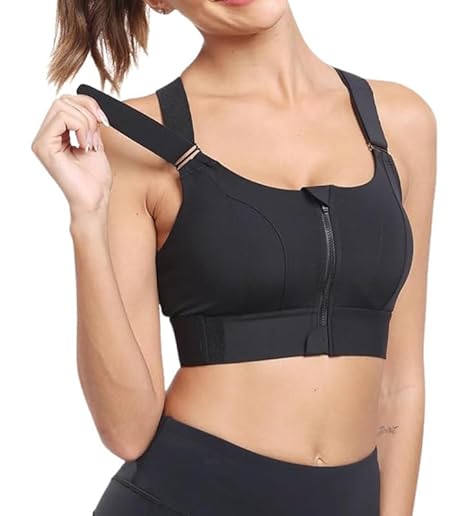 GLAMORAS Women’s High Impact Sports Bra – Polyester Spandex, Front Zip, Supportive Workout Fit